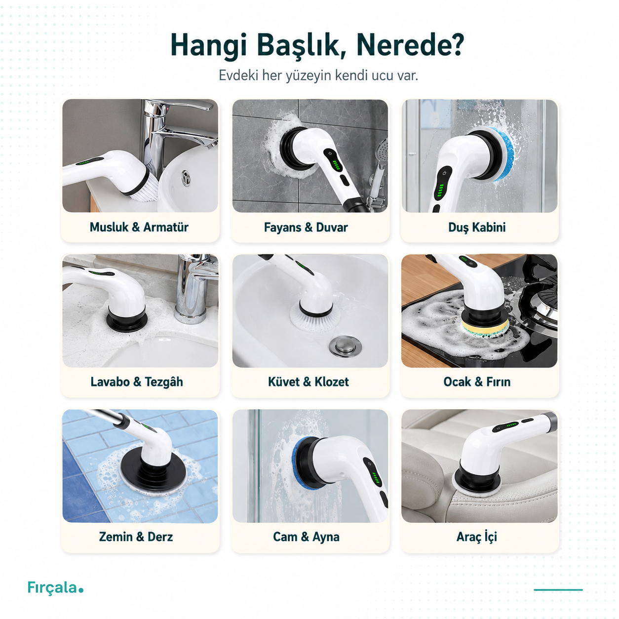 9 Başlıklı Şarjlı Temizlik Fırçası