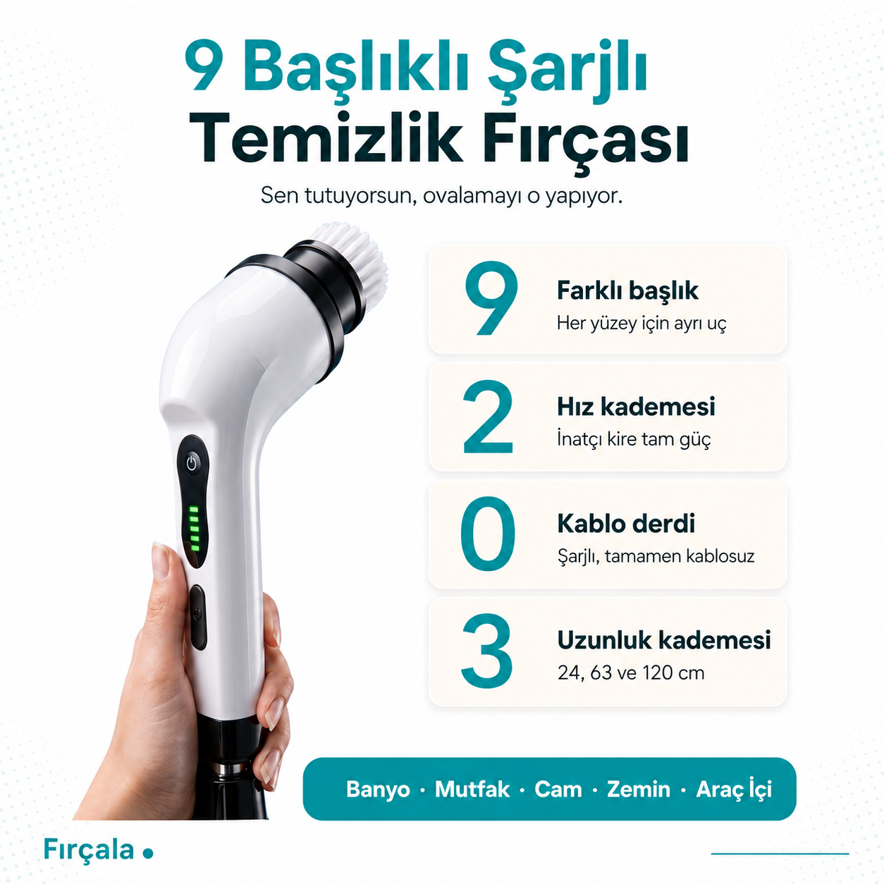 9 Başlıklı Şarjlı Temizlik Fırçası