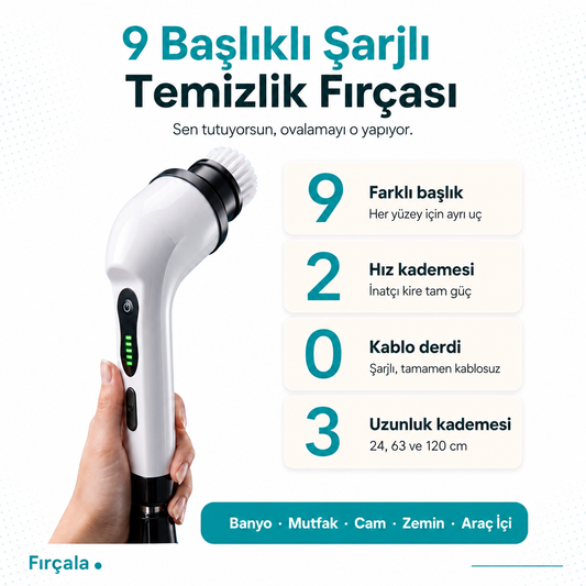 9 Başlıklı Şarjlı Temizlik Fırçası
