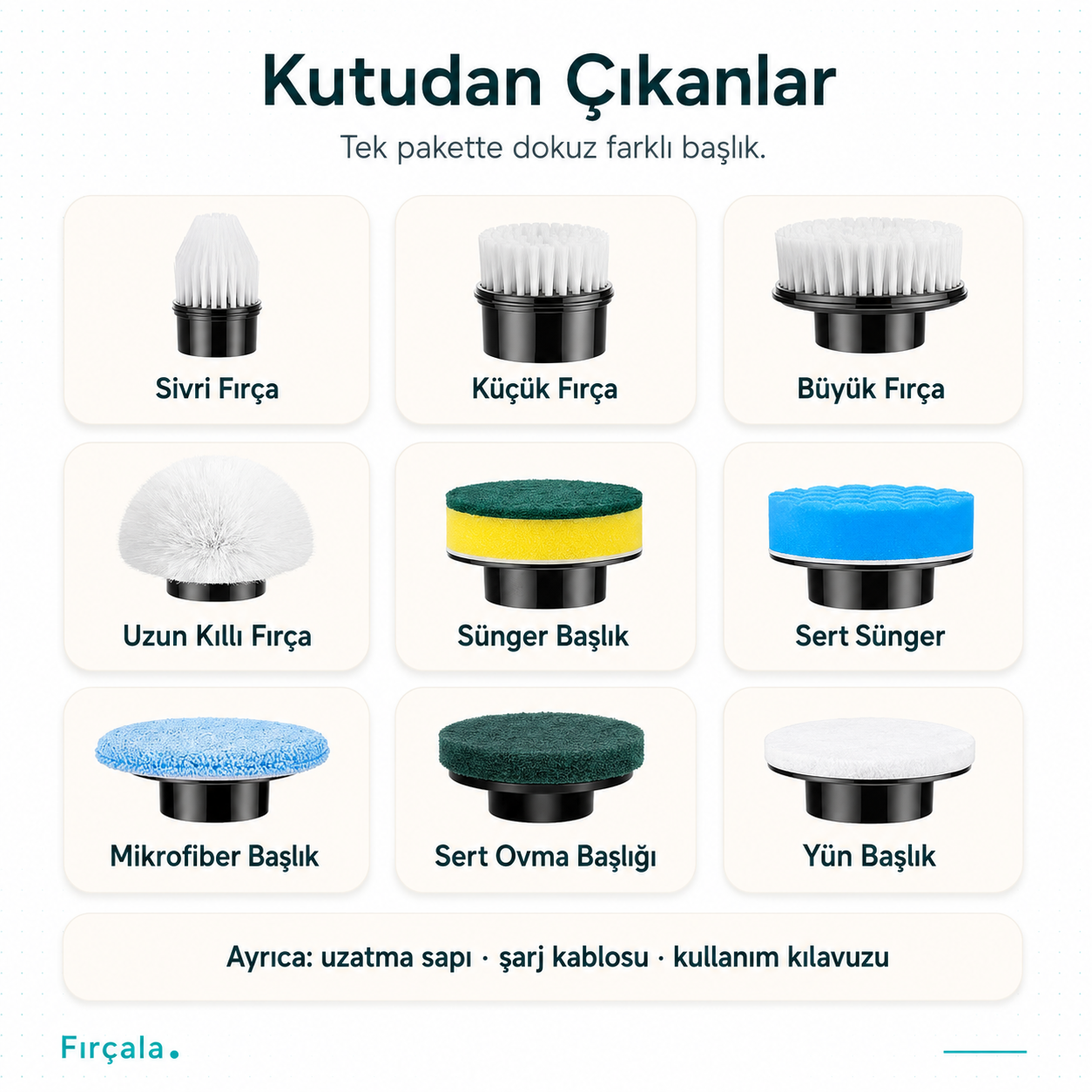 9 Başlıklı Şarjlı Temizlik Fırçası