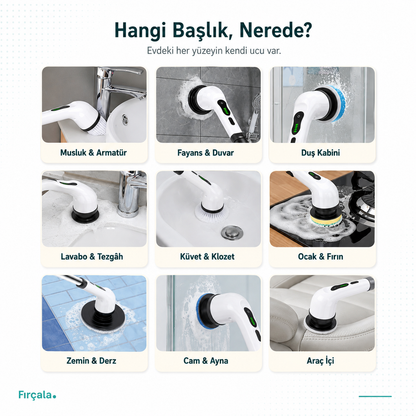9 Başlıklı Şarjlı Temizlik Fırçası